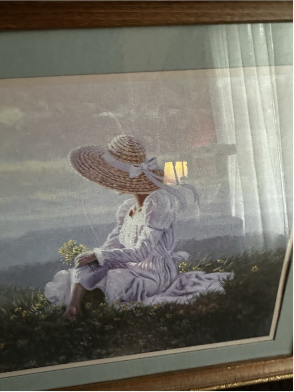 Vintage B.R. Greene “Quiet Moment” Girl in Field of Flowers Framed Art - Picture 7 of 8